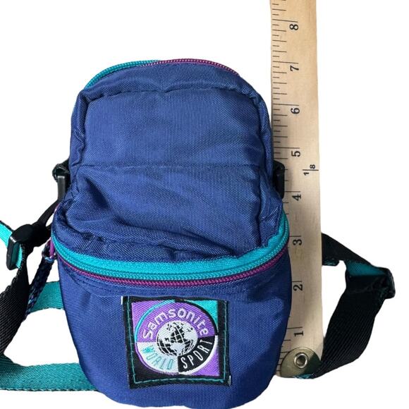 VTG Samsonite World Sport Mini Crossbody Bag 90s Teal Purple Nylon Travel Pouch - Picture 10 of 12